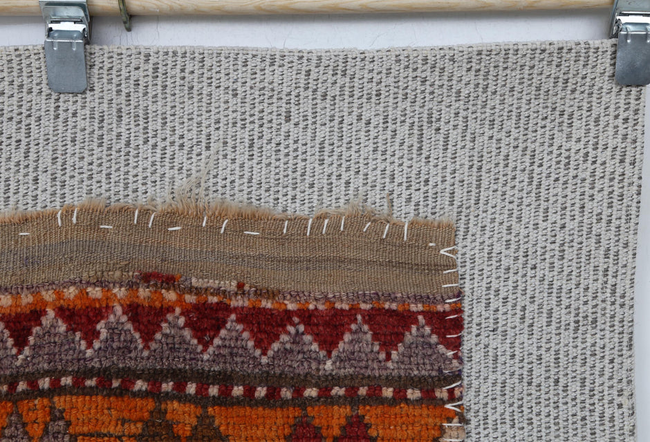3x4 Vintage Turkish Tapestry Rug, Red Orange Tribal Wall Hanging, Handmade Wool Cotton Textile Art