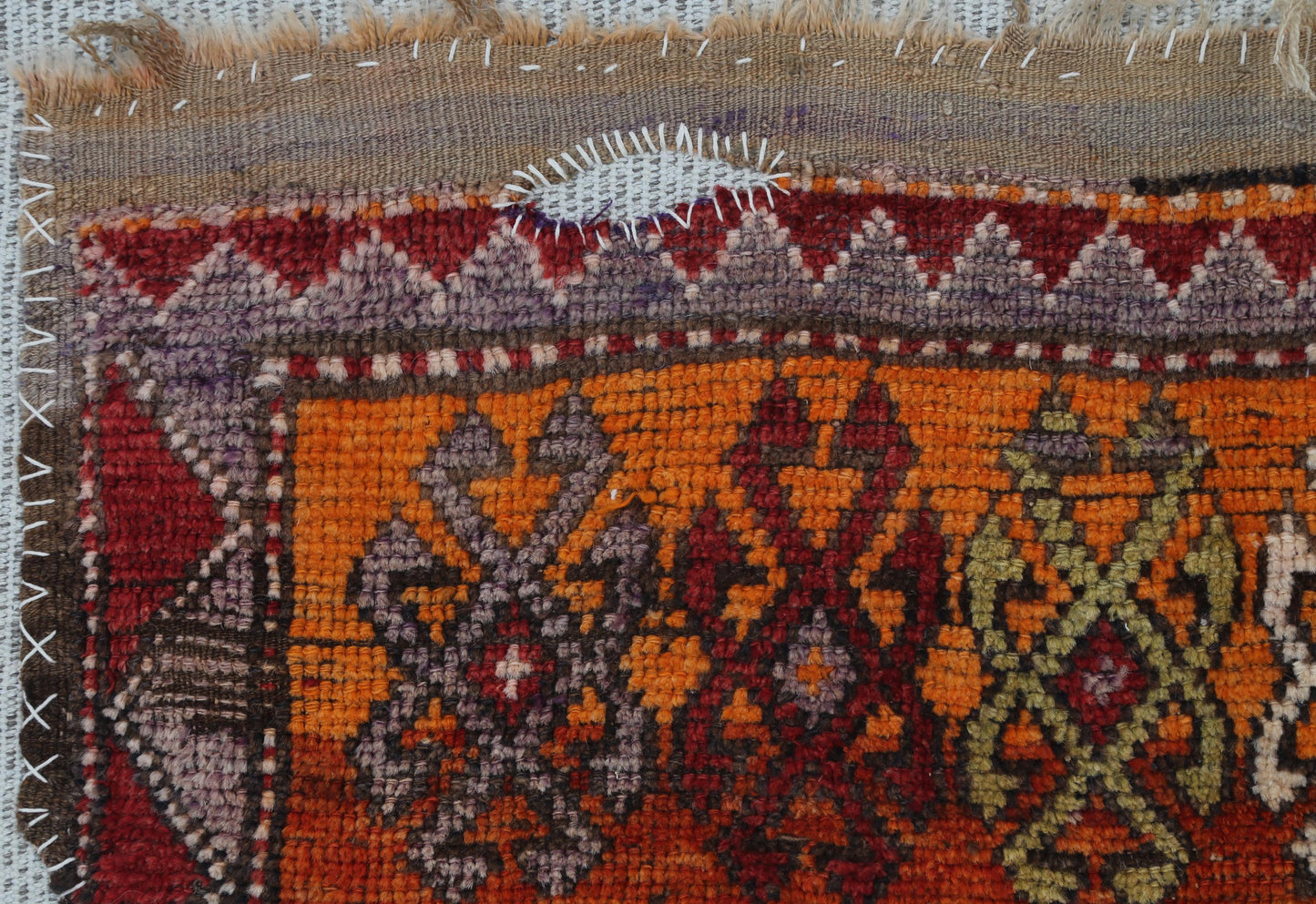 3x4 Vintage Turkish Tapestry Rug, Red Orange Tribal Wall Hanging, Handmade Wool Cotton Textile Art