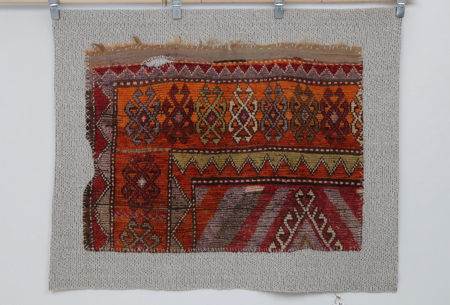 3x4 Vintage Turkish Tapestry Rug, Red Orange Tribal Wall Hanging, Handmade Wool Cotton Textile Art