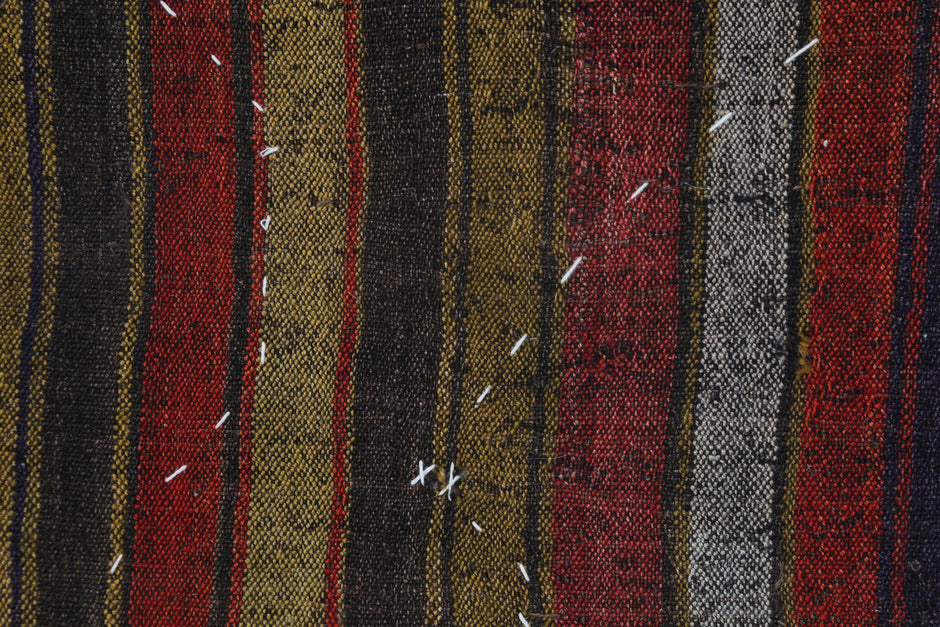 3x4 Vintage Turkish Tapestry Rug, Multicolor Striped Wool Wall Hanging, Handmade Tribal Textile Art