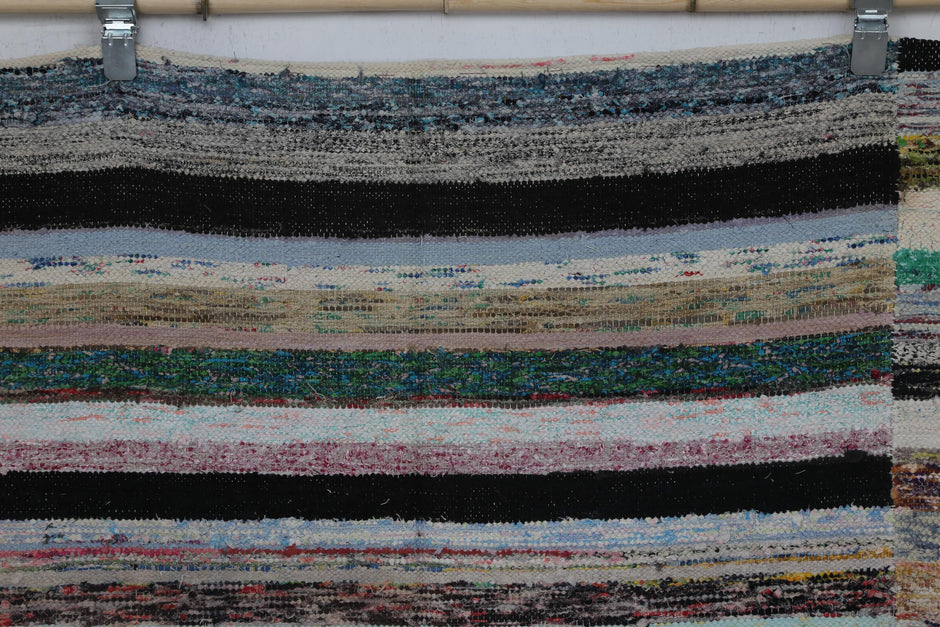9x12 Vintage Turkish Kilim Caput Rug, Multicolor Striped Flatweave Area Rug, Handmade Cotton Wool Large Floor Carpet