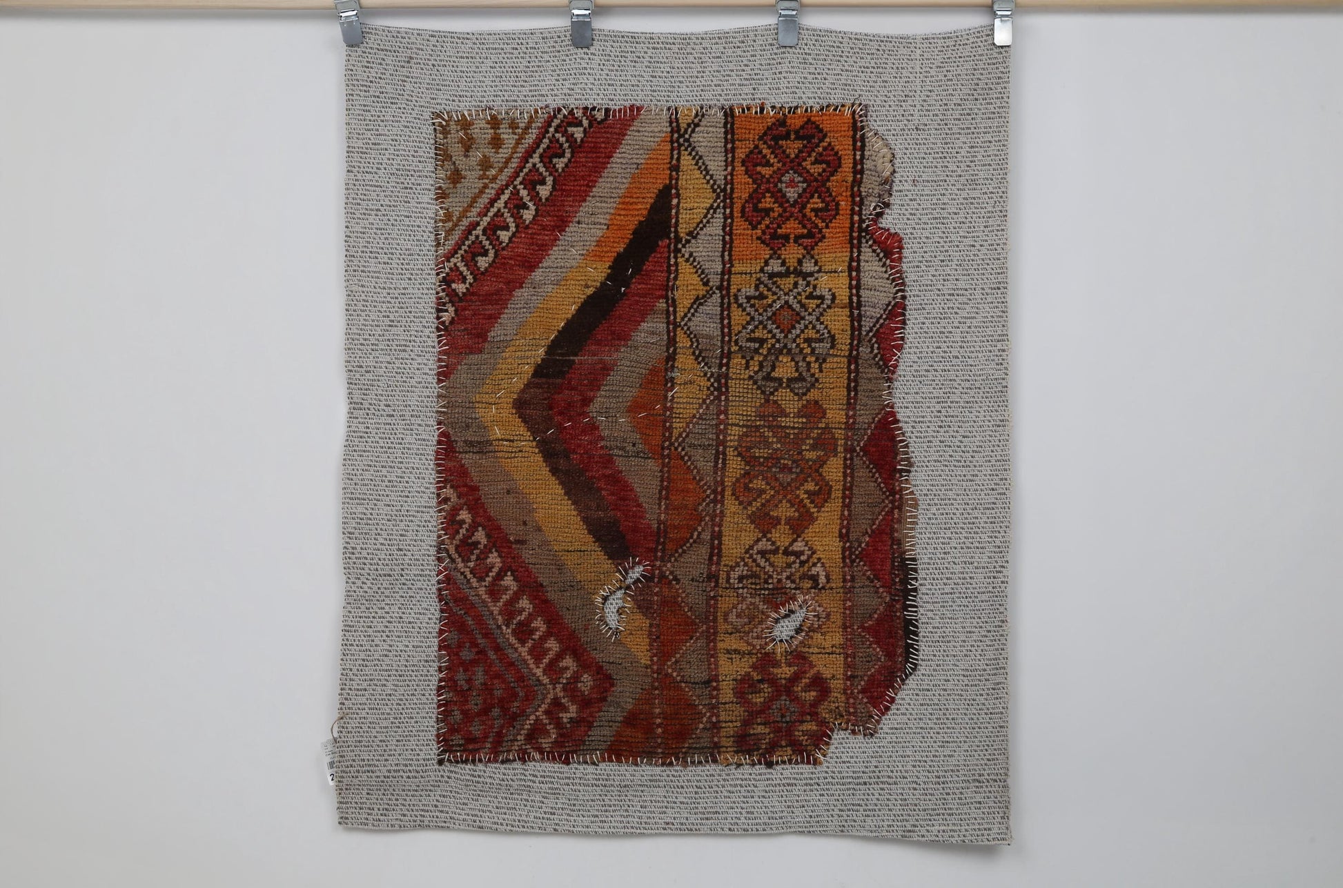 3x4 Vintage Turkish Tapestry Rug, Red Orange Tribal Textile Art, Handwoven Wool Cotton Wall Hanging