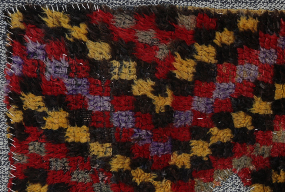 3x4 Vintage Turkish Tapestry Rug, Red Orange Tribal Textile Art, Handwoven Wool Cotton Wall Hanging