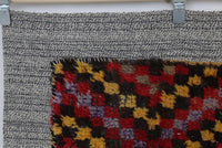 Vintage Turkish Tapestry Rug, Red Orange Chevron, Cotton Wool Wall Hanging (3'6" x 4'2") No. 248774 - photo 3 of 9
