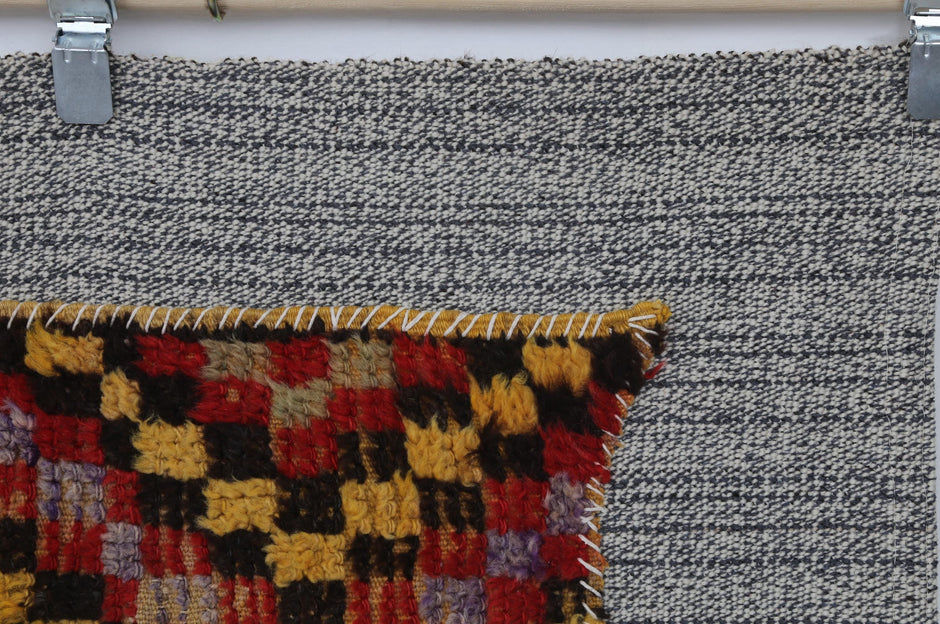 3x4 Vintage Turkish Tapestry Rug, Red Orange Tribal Textile Art, Handwoven Wool Cotton Wall Hanging