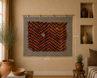 Vintage Turkish Tapestry Rug, Red Orange Chevron, Cotton Wool Wall Hanging (3'6" x 4'2") No. 248774 - photo 1 of 9