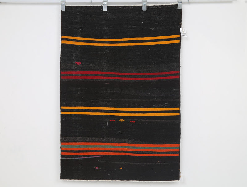 3x4Vintage  Turkish Tapestry Rug, Handmade Wool Wall Hanging, Minimalist Textile Wall Art, Striped Boho Decor, Tapestry