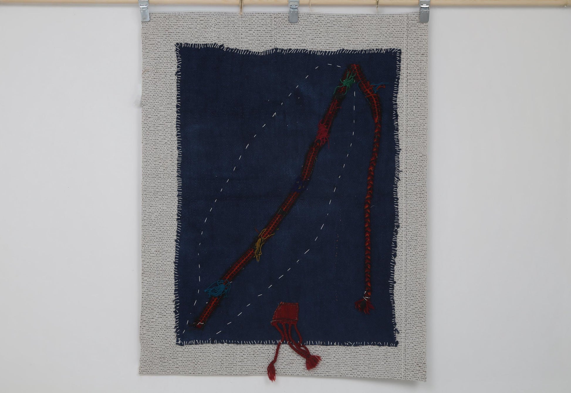 3x4 Vintage Turkish Blue Tapestry Rug, Minimalist Handwoven Textile Art, Wool Cotton Wall Hanging
