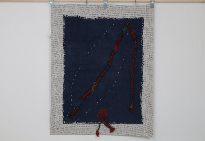 Vintage Turkish Tapestry Rug, Blue Solid Wall Hanging (3'4" x 4'2")