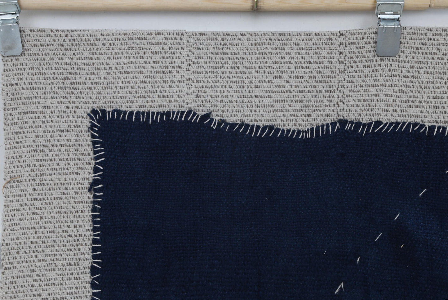 3x4 Vintage Turkish Blue Tapestry Rug, Minimalist Handwoven Textile Art, Wool Cotton Wall Hanging