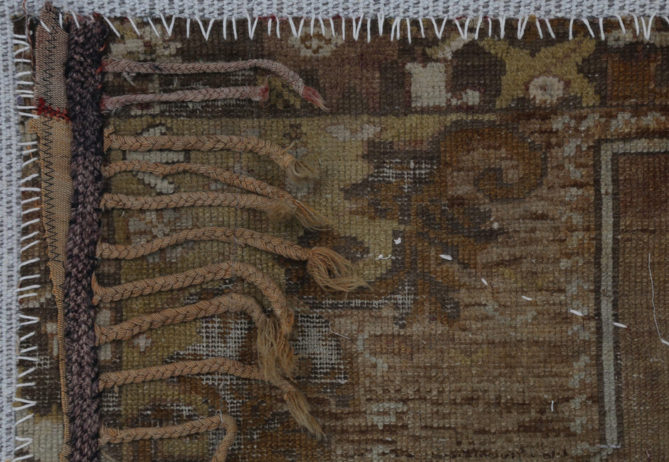 3x4 Vintage Turkish Brown Tapestry Rug, Tribal Handwoven Wool Cotton Textile, Rustic Wall Hanging