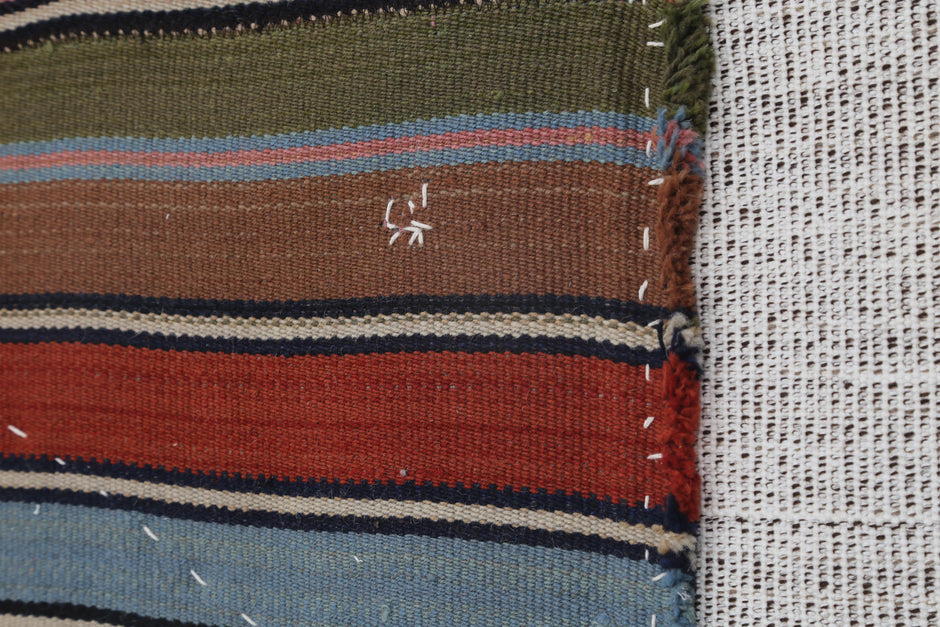3x4 Vintage Turkish Striped Tapestry Rug, Multicolor Wool Wall Hanging, Handmade Tribal Textile Decor