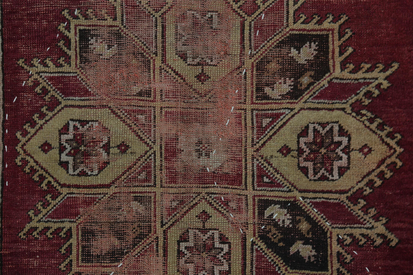 3x5 Vintage Turkish Tapestry Rug, Red Geometric Wool Cotton Wall Hanging, Handmade Tribal Textile Art
