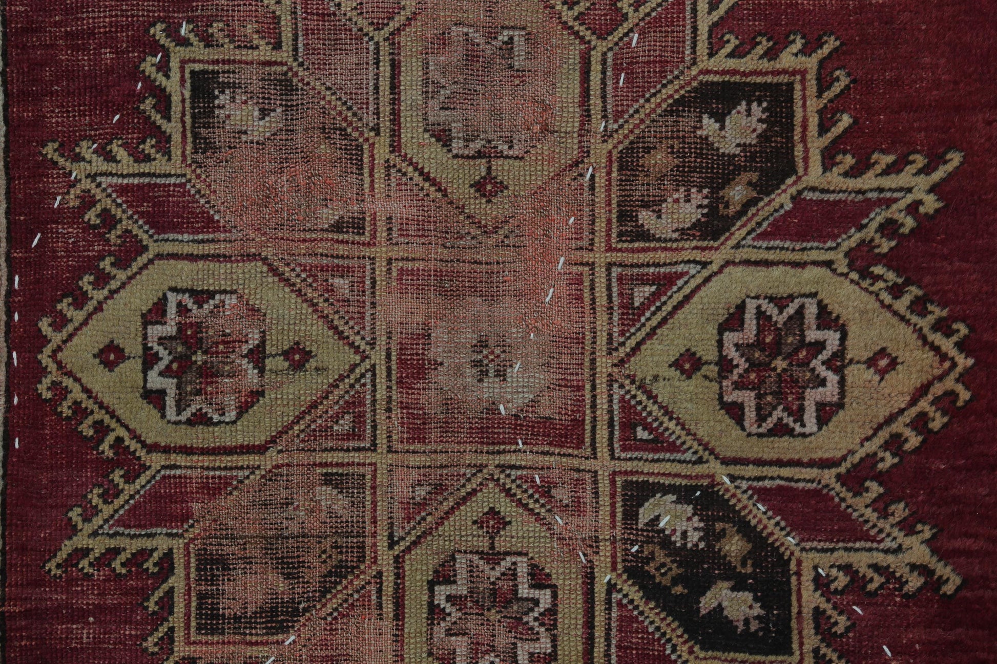 3x5 Vintage Turkish Tapestry Rug, Red Geometric Wool Cotton Wall Hanging, Handmade Tribal Textile Art