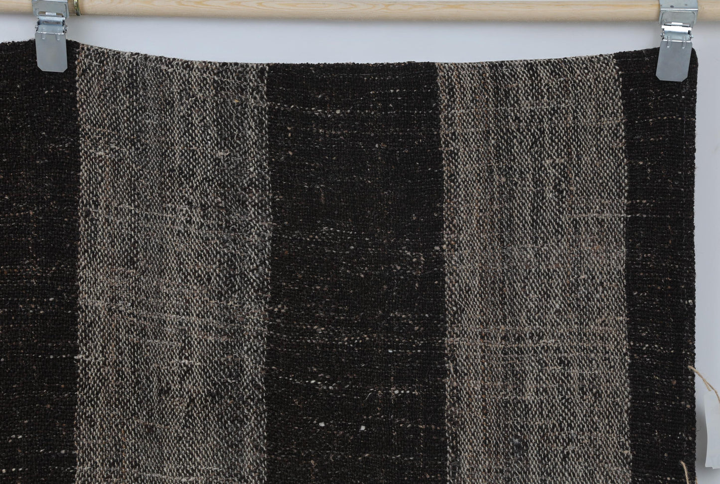 6x10 Vintage Turkish Flatweave Rug, Black Brown Striped Kilim, Handmade Wool Cotton Area Rug