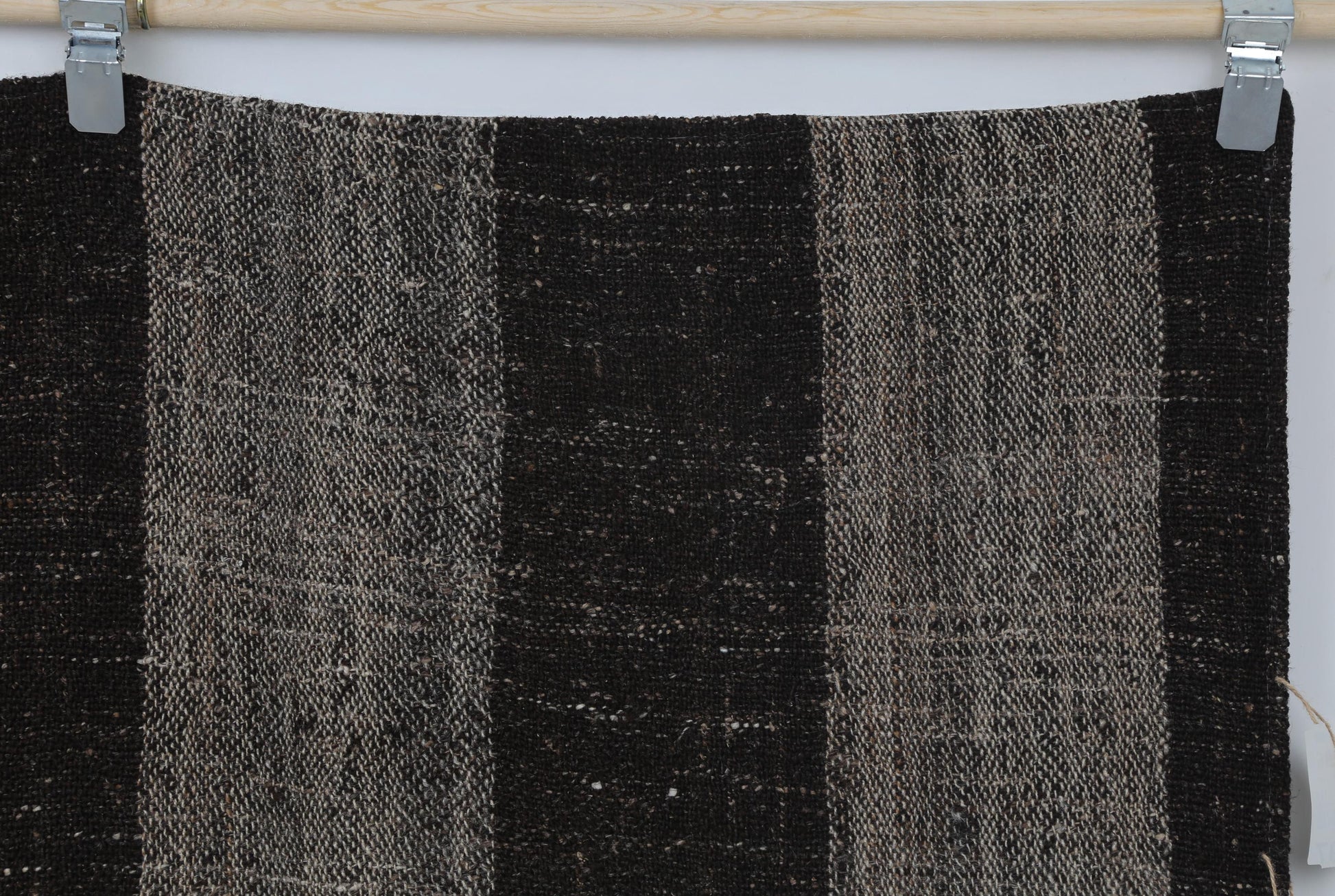 6x10 Vintage Turkish Flatweave Rug, Black Brown Striped Kilim, Handmade Wool Cotton Area Rug