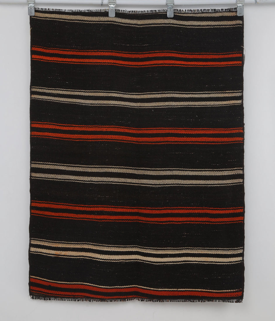 4x4 Vintage Turkish Striped Tapestry Rug, Handmade Black Wall Hanging, Wool Cotton Textile Wall Art, Boho Woven Decor,tapestry