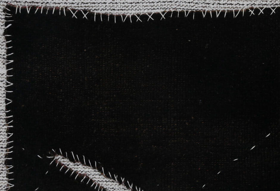 3x5 Vintage Turkish Black Tapestry Rug, Handwoven Wool Wall Hanging, Minimalist Abstract Textile Art