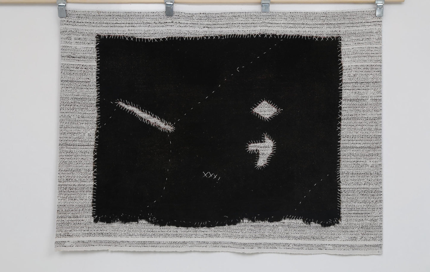 3x5 Vintage Turkish Black Tapestry Rug, Handwoven Wool Wall Hanging, Minimalist Abstract Textile Art