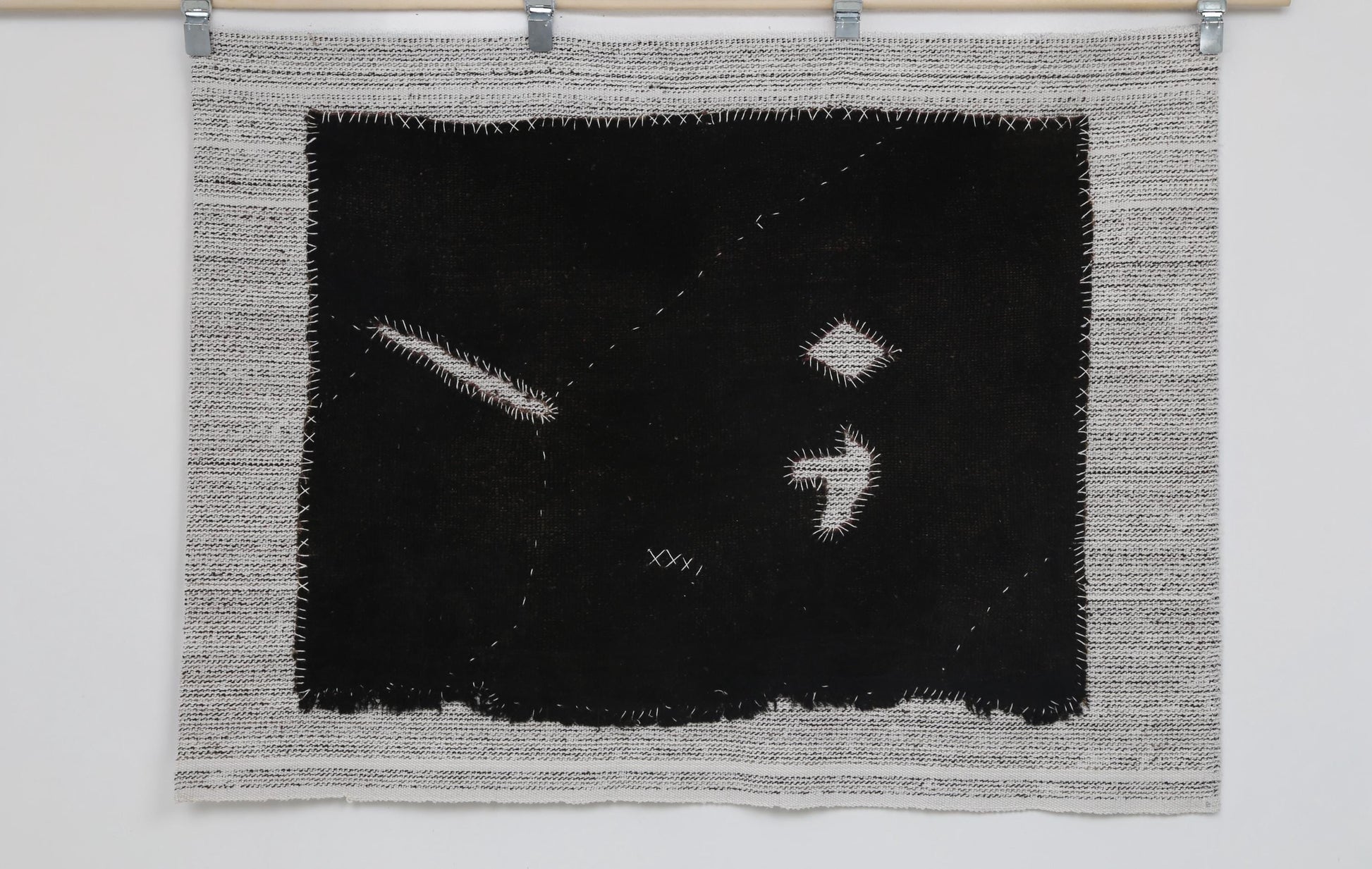 3x5 Vintage Turkish Black Tapestry Rug, Handwoven Wool Wall Hanging, Minimalist Abstract Textile Art