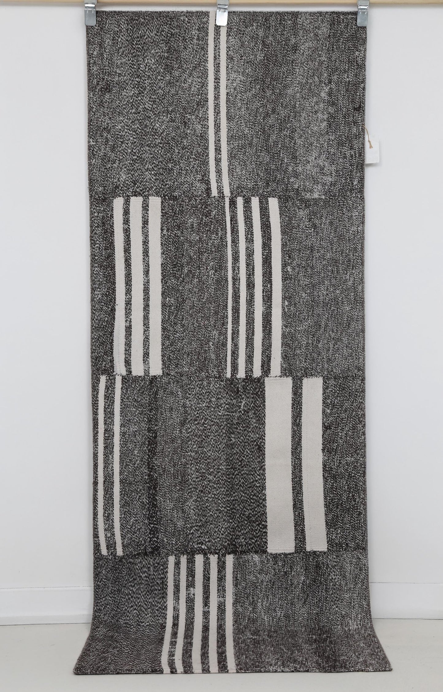 2x7 Vintage Turkish Flatweave Runner Rug, Black White Patchwork Kilim Runner, Handmade Cotton Wool Hallway Rug