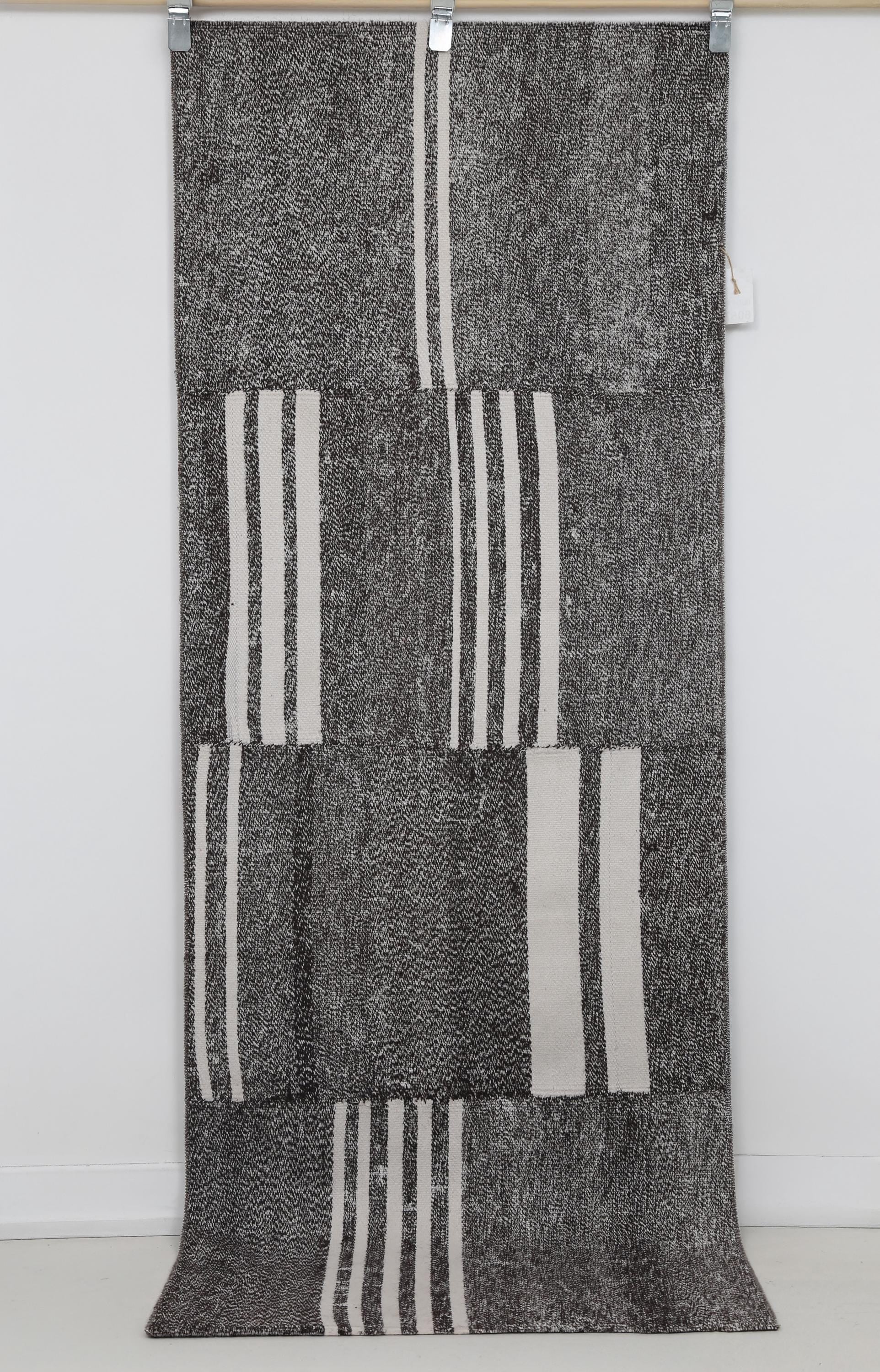 2x7 Vintage Turkish Flatweave Runner Rug, Black White Patchwork Kilim Runner, Handmade Cotton Wool Hallway Rug