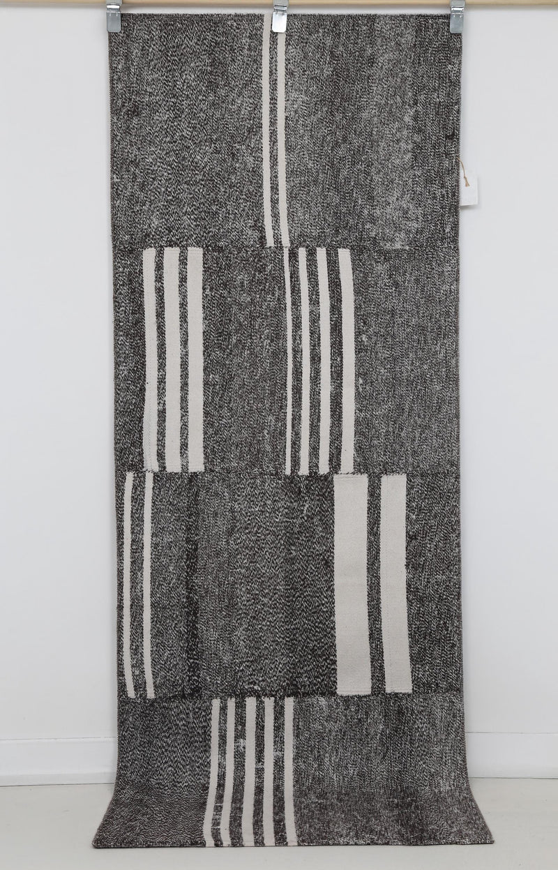2x7 Vintage Turkish Flatweave Runner Rug, Black White Patchwork Kilim Runner, Handmade Cotton Wool Hallway Rug