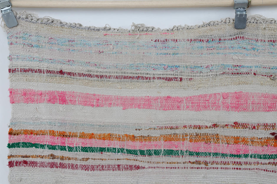 6x8 Vintage Kilim Caput Rug, Multicolor Striped Turkish Flatweave Rug, Handmade Wool Cotton Area Rug