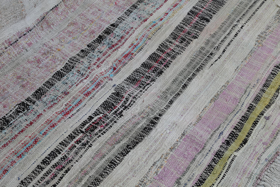6x8 Vintage Kilim Caput Rug, Multicolor Striped Turkish Flatweave Rug, Handmade Wool Cotton Area Rug