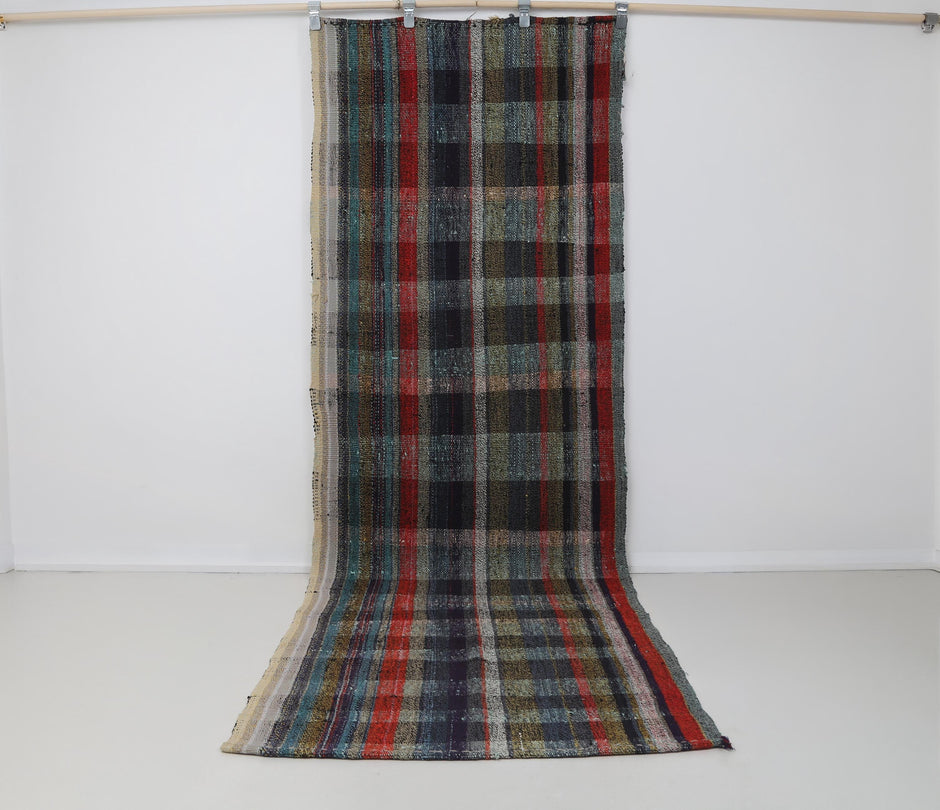 3x10 Vintage Flatweave Runner Rug, Multicolor Striped Turkish Kilim Runner, Handmade Wool Cotton Hallway Rug