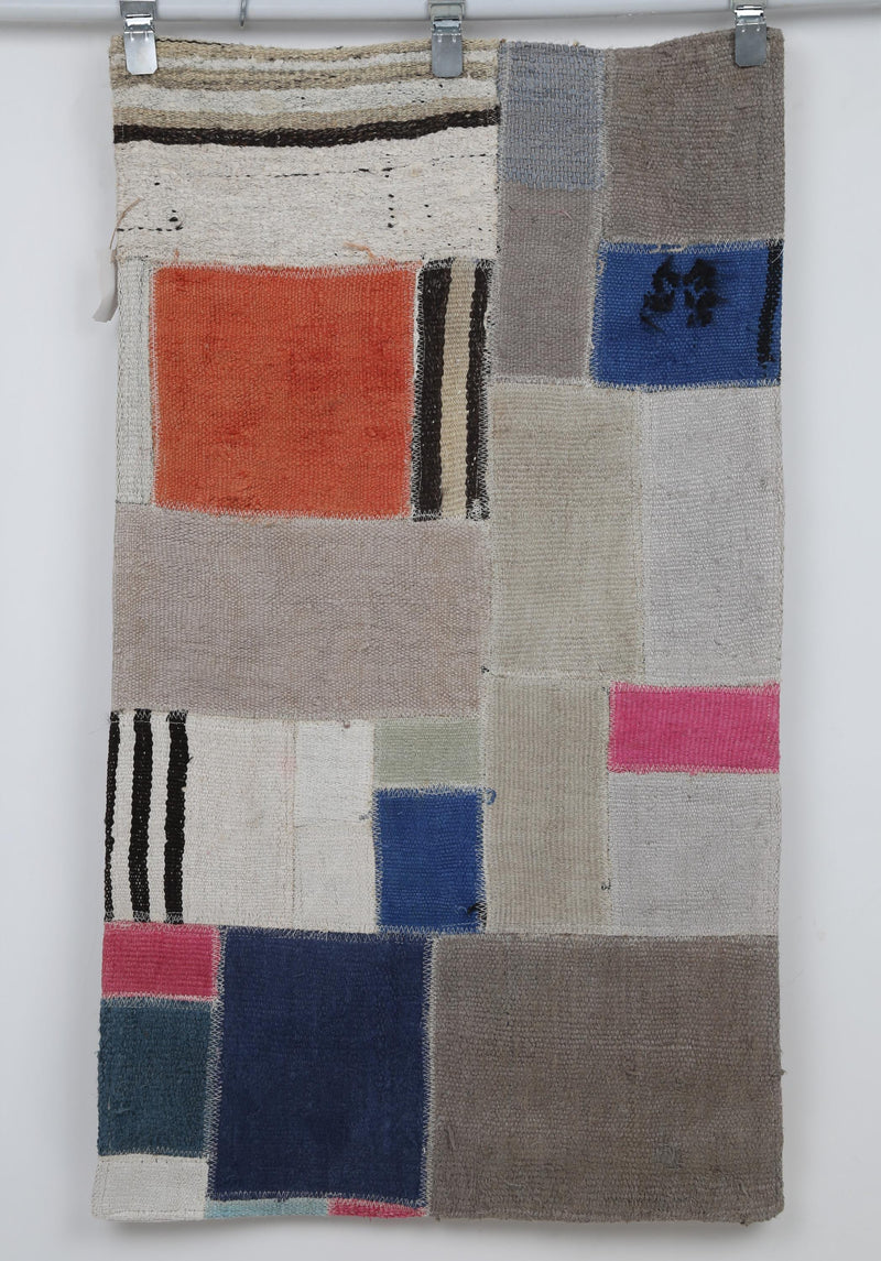 2x4 Vintage Turkish Hemp Patchwork Rug, Handmade Wool Cotton Area Rug, Multicolor Boho Accent Rug, One of a Kind Decor