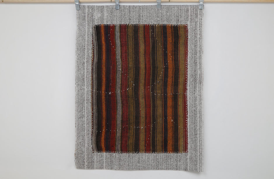 3x4 Vintage Turkish Striped Tapestry Rug, Handwoven Wool Wall Hanging, Multicolor Tribal Textile Art