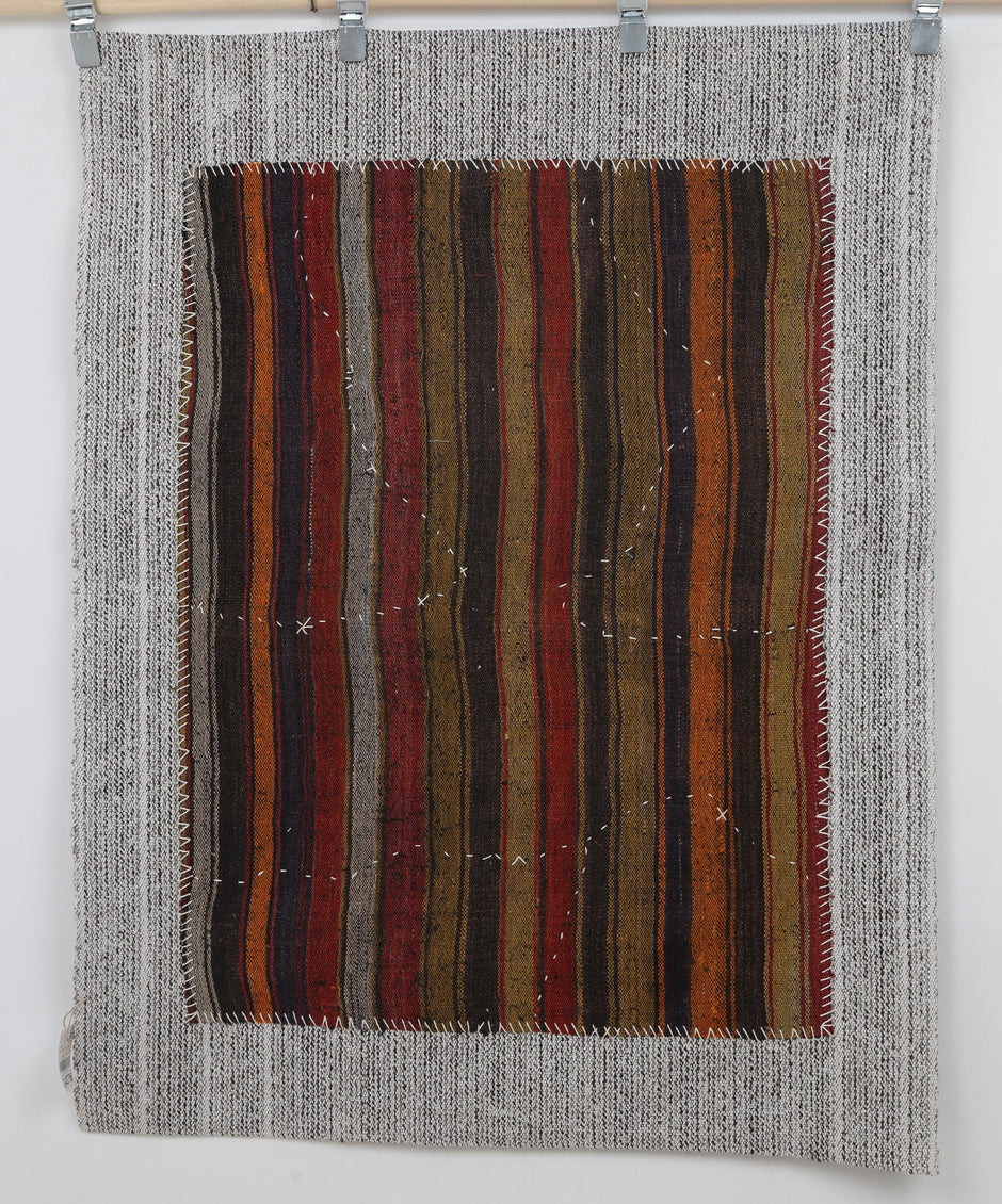 3x4 Vintage Turkish Striped Tapestry Rug, Handwoven Wool Wall Hanging, Multicolor Tribal Textile Art