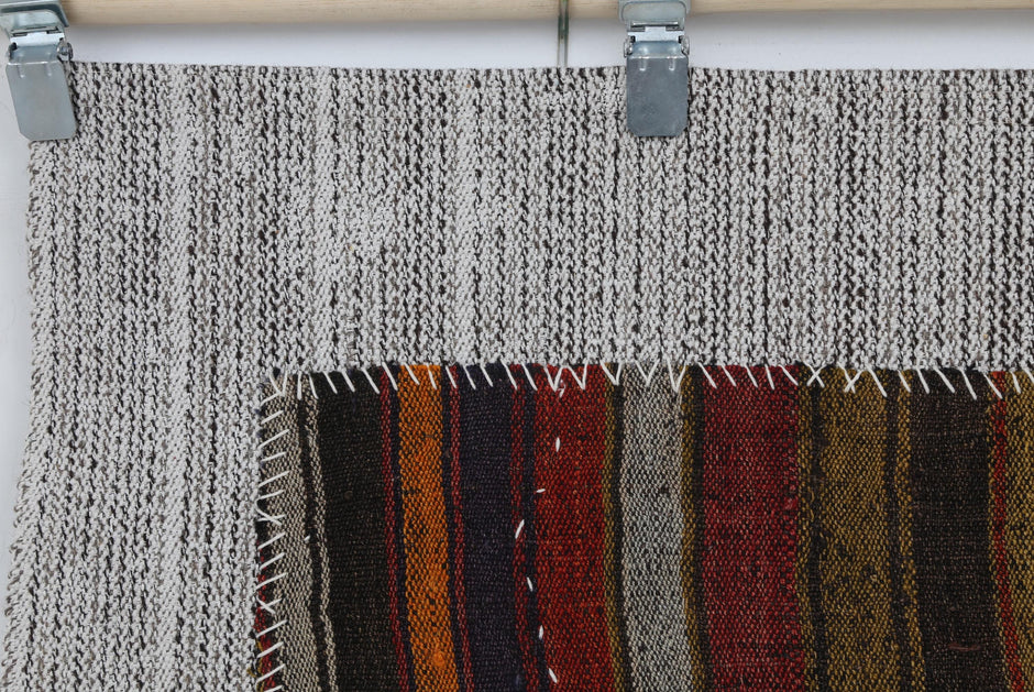 3x4 Vintage Turkish Striped Tapestry Rug, Handwoven Wool Wall Hanging, Multicolor Tribal Textile Art