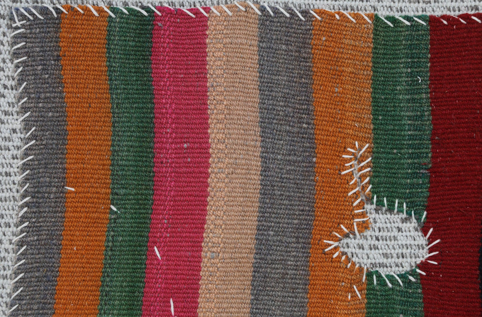 3x4 Vintage Turkish Striped Tapestry Rug, Handwoven Wool Wall Hanging, Multicolor Textile Art