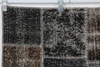 4x6 Vintage Turkish Patchwork Tapestry Rug, Black Brown Wool Cotton Textile Wall Hanging, Woven Wall Art