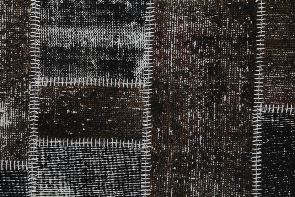 4x6 Vintage Turkish Patchwork Tapestry Rug, Black Brown Wool Cotton Textile Wall Hanging, Woven Wall Art
