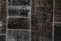 4x6 Vintage Turkish Patchwork Tapestry Rug, Black Brown Wool Cotton Textile Wall Hanging, Woven Wall Art