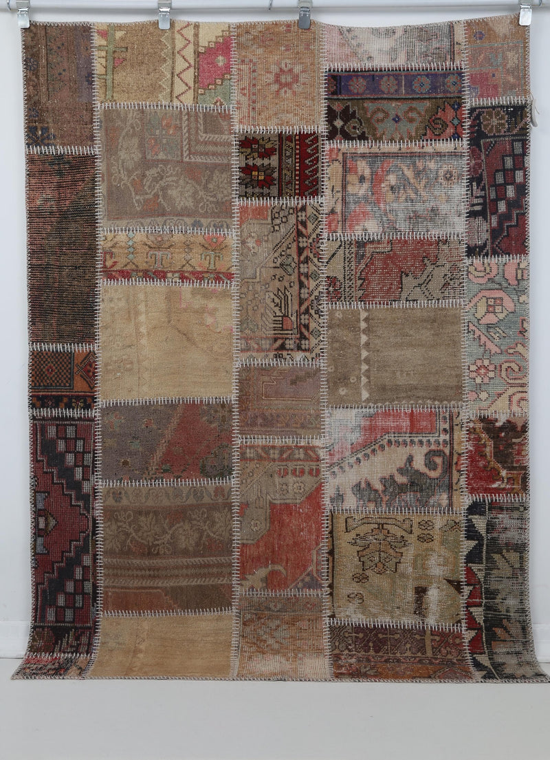 5x7 Vintage Turkish Patchwork Rug, Multicolor Handmade Wool Cotton Area Rug, Antique Patchwork Home Decor