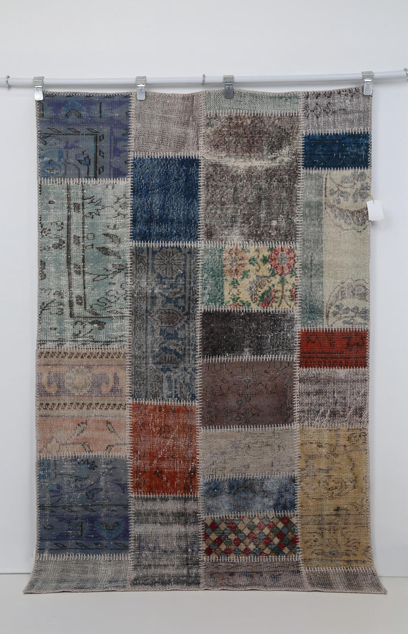 4x6 Vintage Turkish Patchwork Tapestry Rug, Multicolor Wool Cotton Textile Wall Hanging, Woven Wall Art