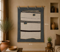 Vintage Turkish Tapestry Rug, White Blue Striped Wall Hanging (3' x 3'5") - photo 1 of 10