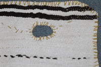 Vintage Turkish Tapestry Rug, White Blue Striped Wall Hanging (3' x 3'5") - photo 6 of 10