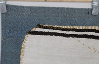 Vintage Turkish Tapestry Rug, White Blue Striped Wall Hanging (3' x 3'5") - photo 4 of 10