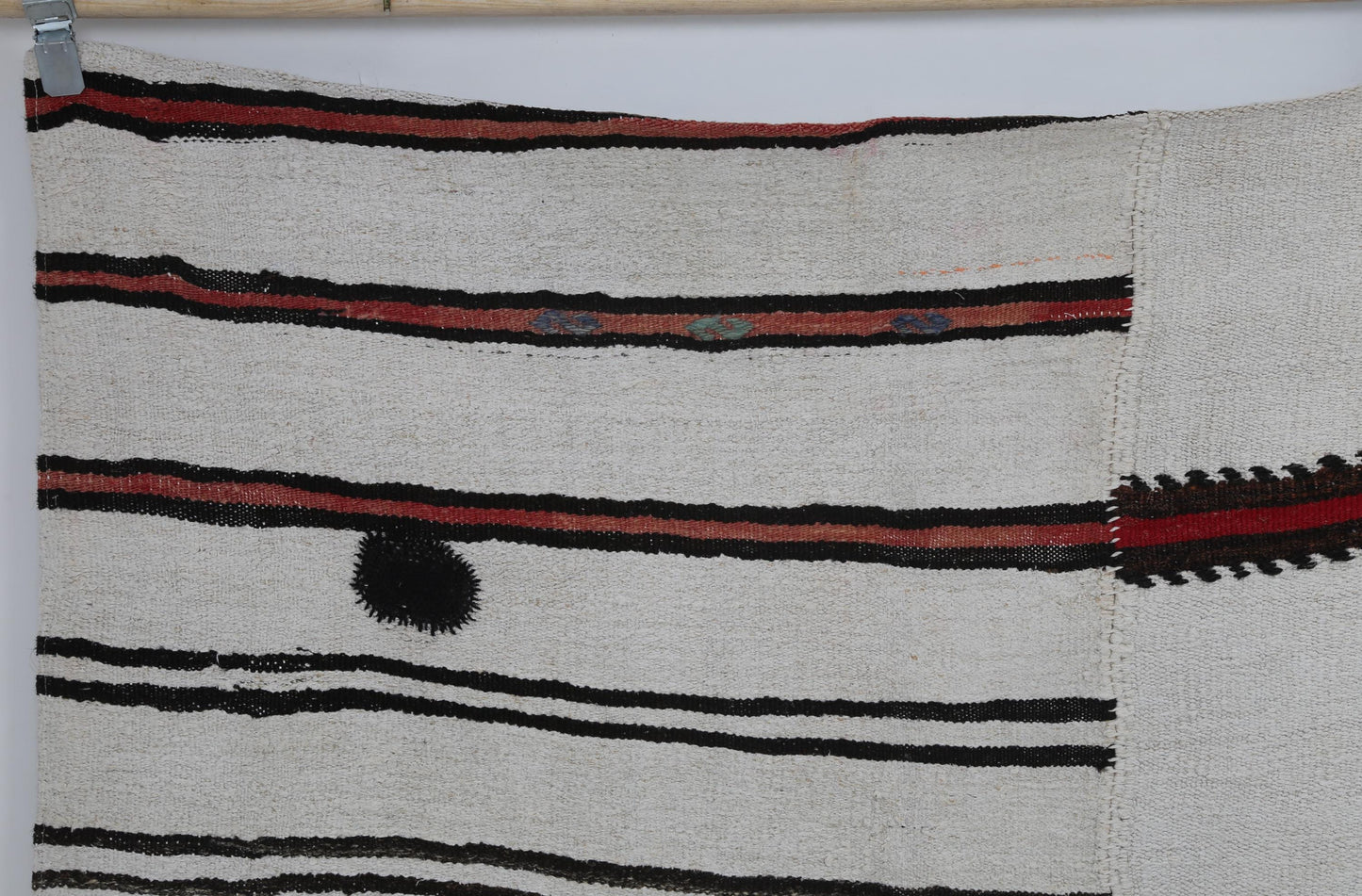 9x11 Vintage Turkish Hemp Rug, Handmade White Striped Flatweave Area Rug, Large Tribal Wool Hemp Carpet