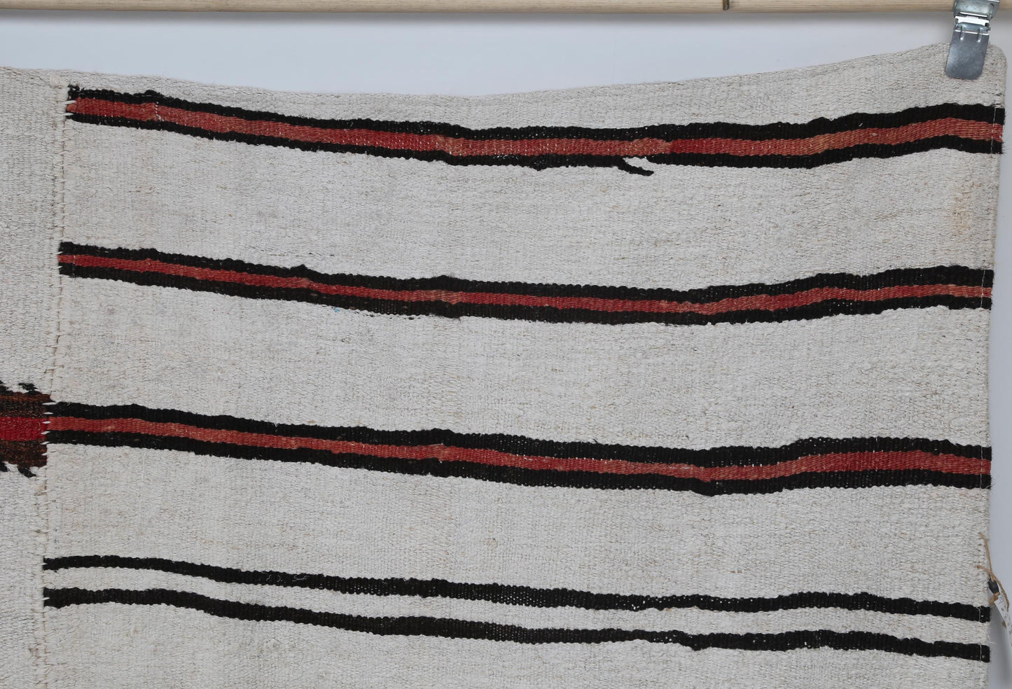 9x11 Vintage Turkish Hemp Rug, Handmade White Striped Flatweave Area Rug, Large Tribal Wool Hemp Carpet