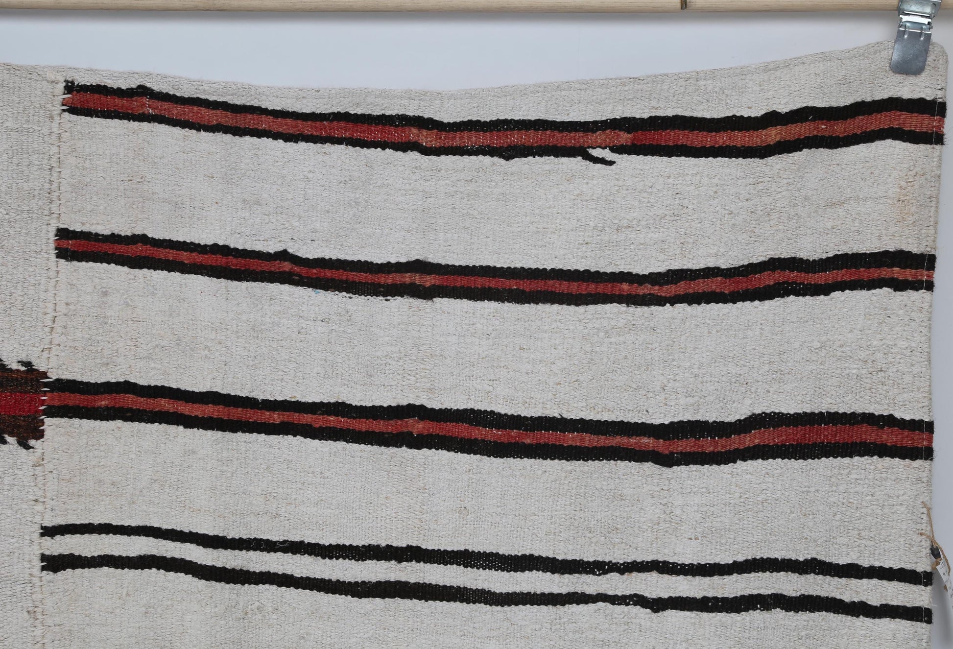 9x11 Vintage Turkish Hemp Rug, Handmade White Striped Flatweave Area Rug, Large Tribal Wool Hemp Carpet