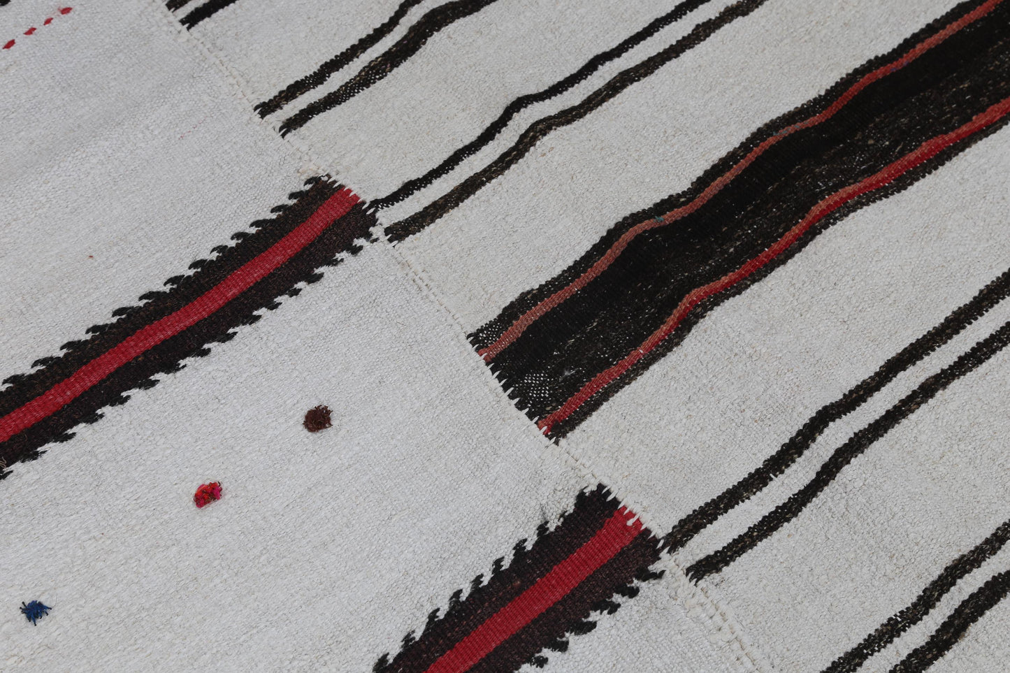 9x11 Vintage Turkish Hemp Rug, Handmade White Striped Flatweave Area Rug, Large Tribal Wool Hemp Carpet