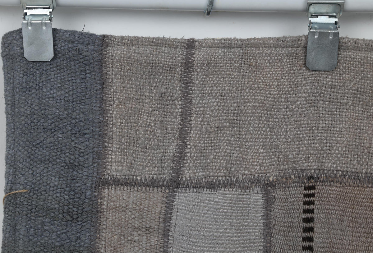 2x8 Vintage Hemp Patchwork Runner Rug, Handmade Turkish Hallway Rug, Neutral Gray Patchwork Carpet, One of a Kind