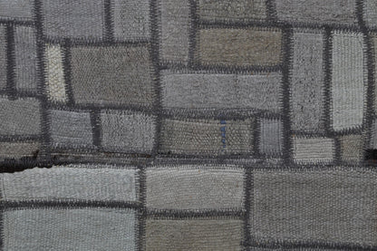 2x8 Vintage Hemp Patchwork Runner Rug, Handmade Turkish Hallway Rug, Neutral Gray Patchwork Carpet, One of a Kind