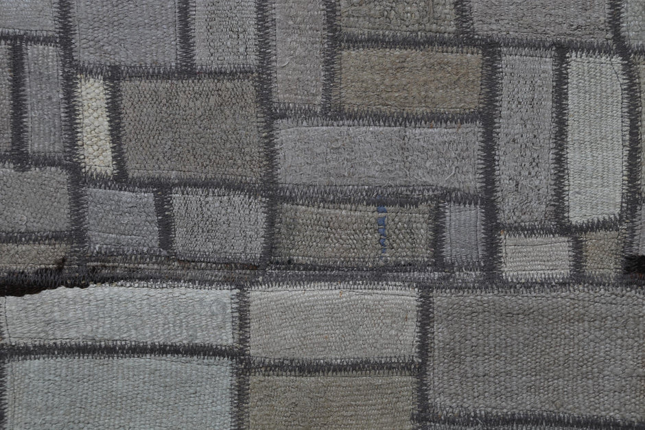2x8 Vintage Hemp Patchwork Runner Rug, Handmade Turkish Hallway Rug, Neutral Gray Patchwork Carpet, One of a Kind